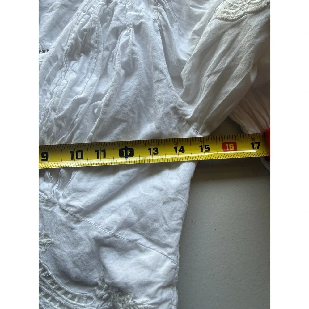Farm Rio White Cotton Lace Long Sleeve Boho Crop Top XS